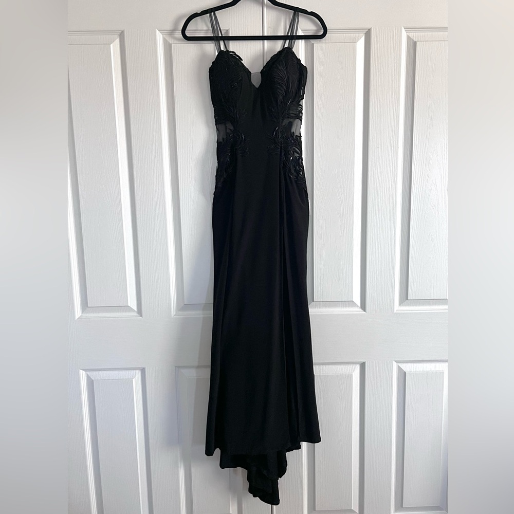 Elizabeth K GLS Collective Black Sequin Sheer Gown with Train size XSmall